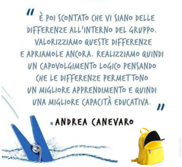 « È poi scontato che vi siano delle differenze
all’interno del gruppo.
Valorizziamo queste differenze e apriamole
ancora.
Realizziamo quindi un capovolgimento logico
pensando che le differenze permettono un
migliore apprendimento e quindi una migliore
capacità educativa.»